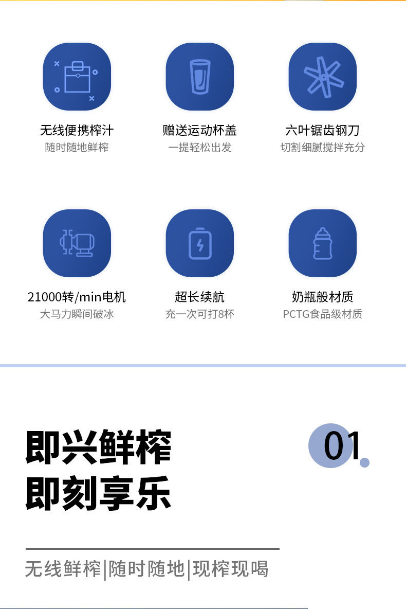跨境榨汁机学生家用多功能果汁机榨汁杯便携式充电小型果汁杯礼品详情2
