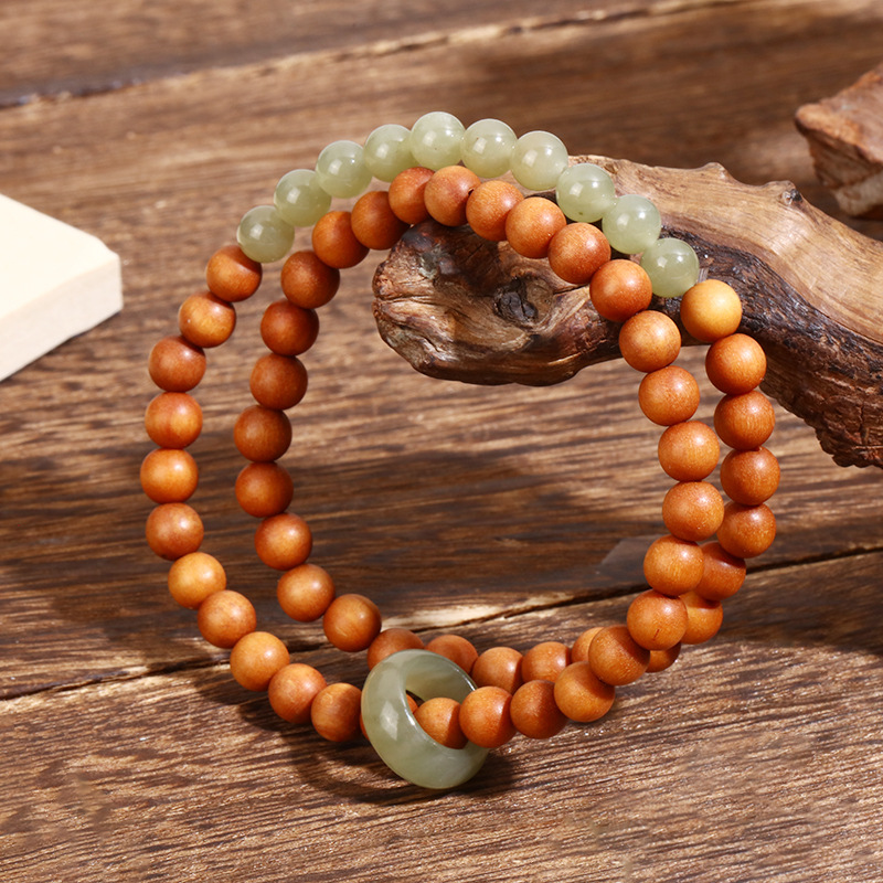 国潮青山黛复古芭比檀文玩双圈佛珠盘玩手饰品 和田玉跑环手串 国潮风格 精致手链 玉石手串详情6
