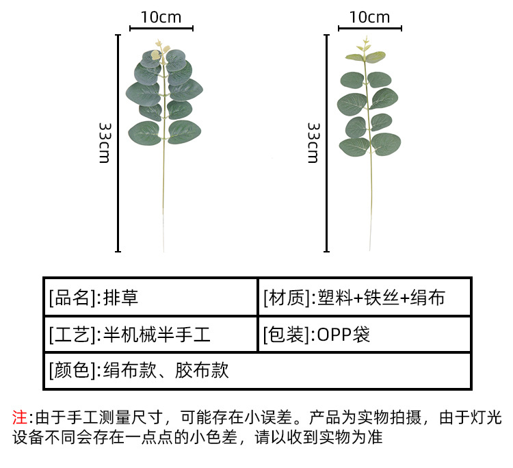 跨境仿真尤加利叶金钱叶北欧婚庆插花装饰叶子酒店家居橱窗摆件办公文化园艺枝叶详情3