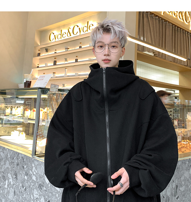 白色开衫卫衣男款2024春秋新款高级感痞帅美式重磅宽松连帽衫外套详情17
