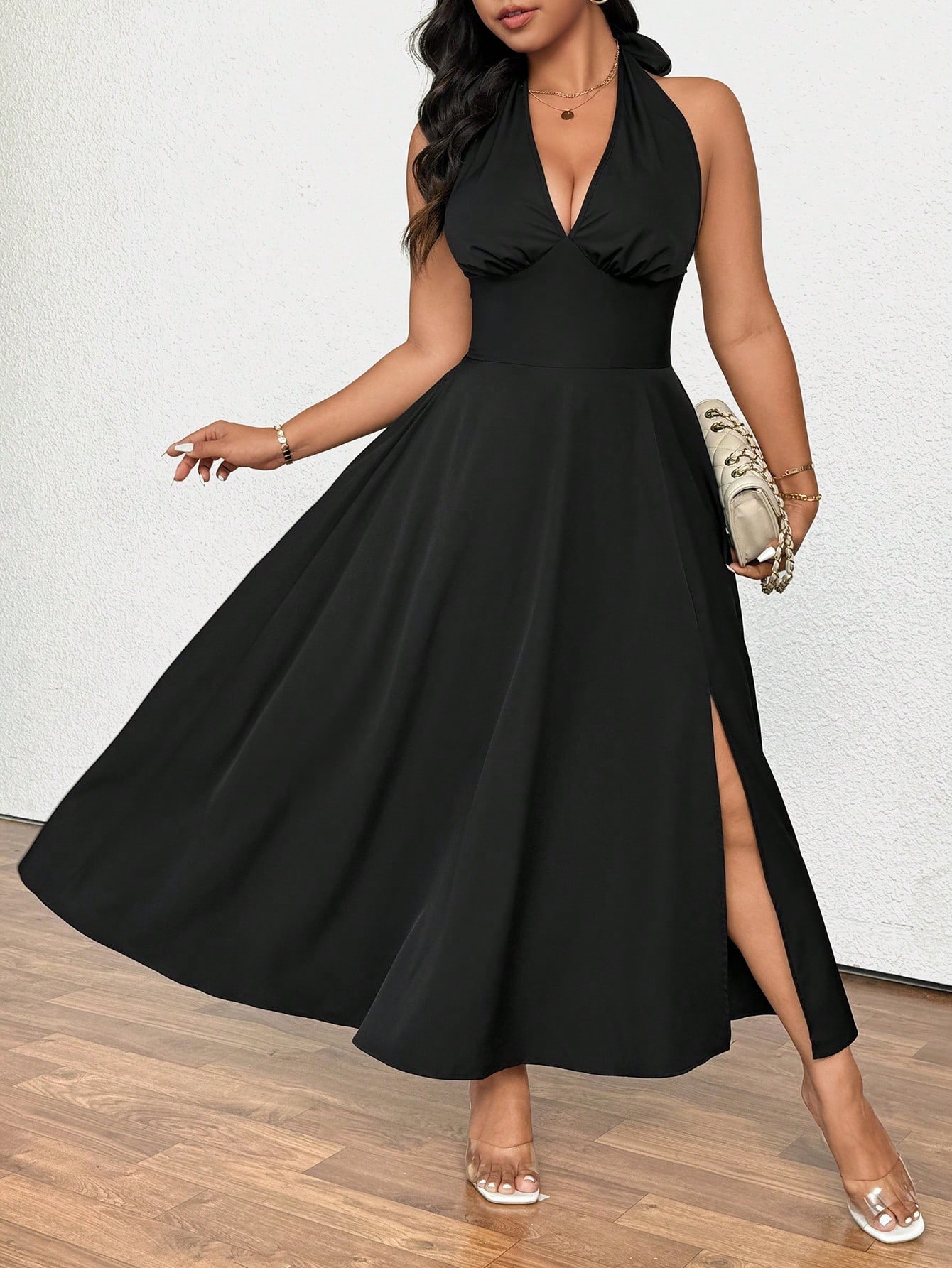 国际temu热卖大码女装法式名媛气质连衣裙夏季新款V领宴会礼服裙详情10