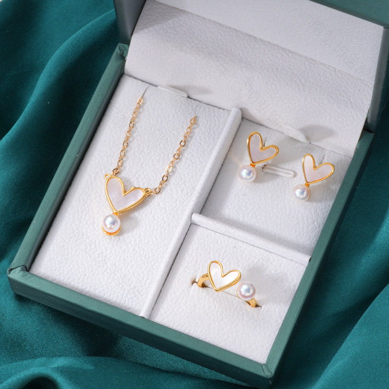 Pearl ring, earneedle pendant, three-piece set, empty stand, four-petal flower, white butterfly shell design, high-end DIY light luxury earrings pic 22