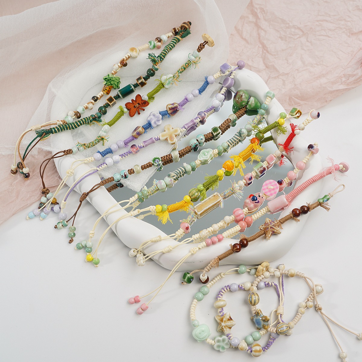 Wholesale of new ethnic-style artistic woven ceramic bracelets for women on Xiaohongshu Live Stream pic 2