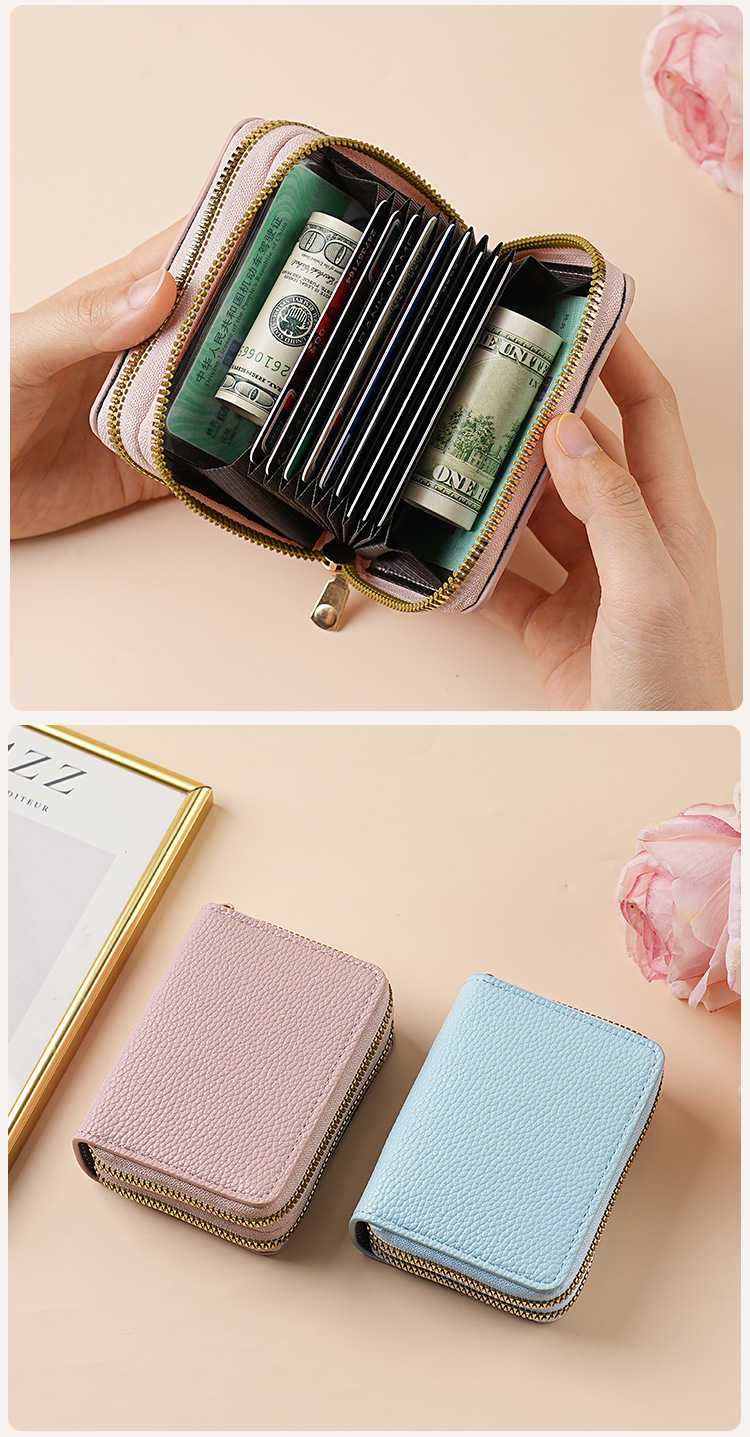 时尚经典荔枝纹零钱包短款风琴包双拉链收纳多卡位卡包手拿包钱夹详情13