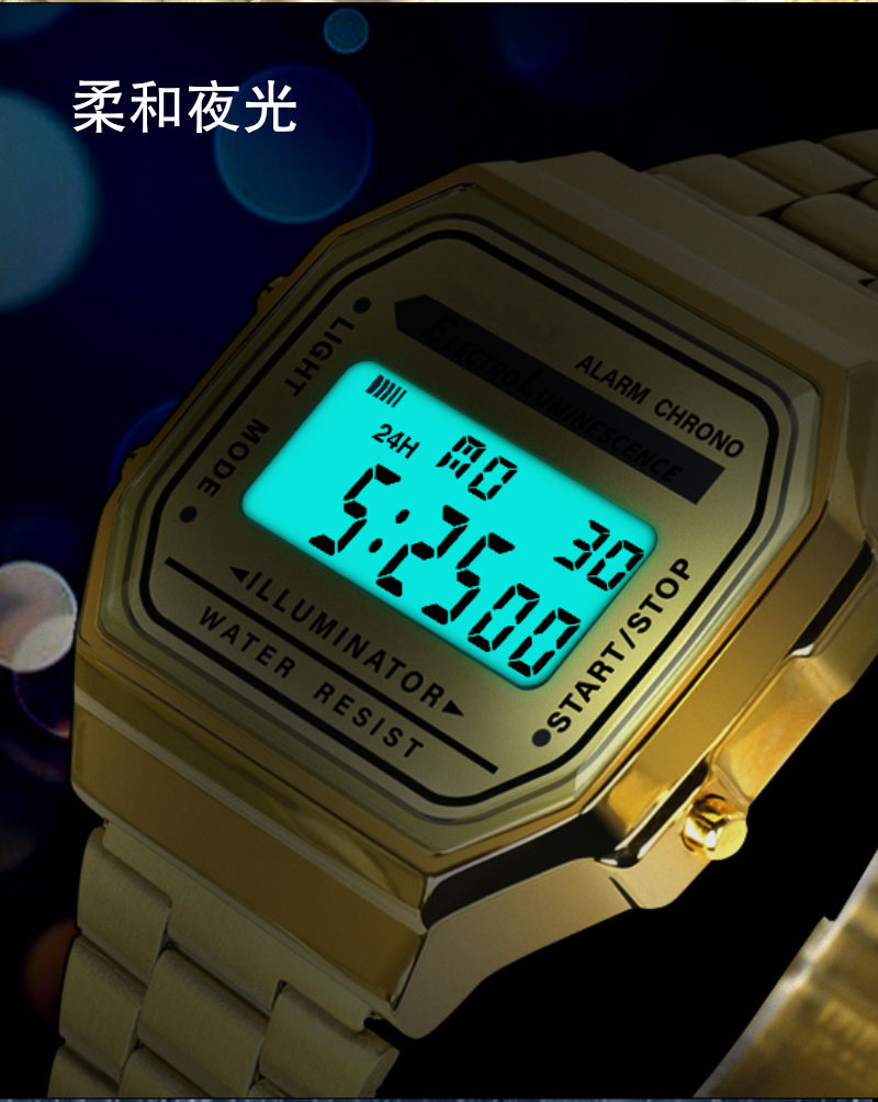 The best-selling retro digital display alarm clock with color lights, multi-functional sports student electronic watch, Cold Light F-91W pic 2