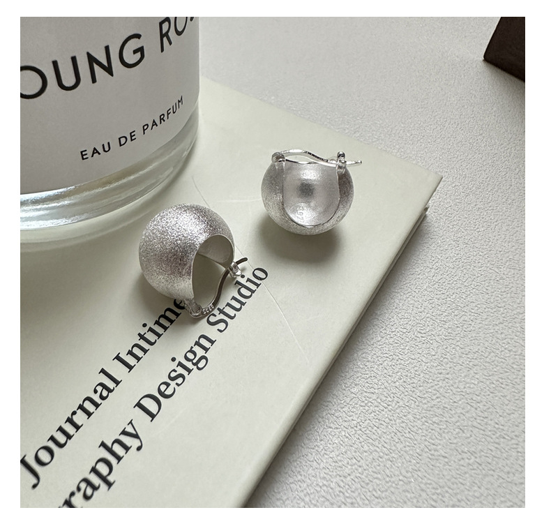 S925 sterling silver Korean version fashionable basic style INS heavy metal smooth texture ear buckle round ball design personalized earrings pic 13