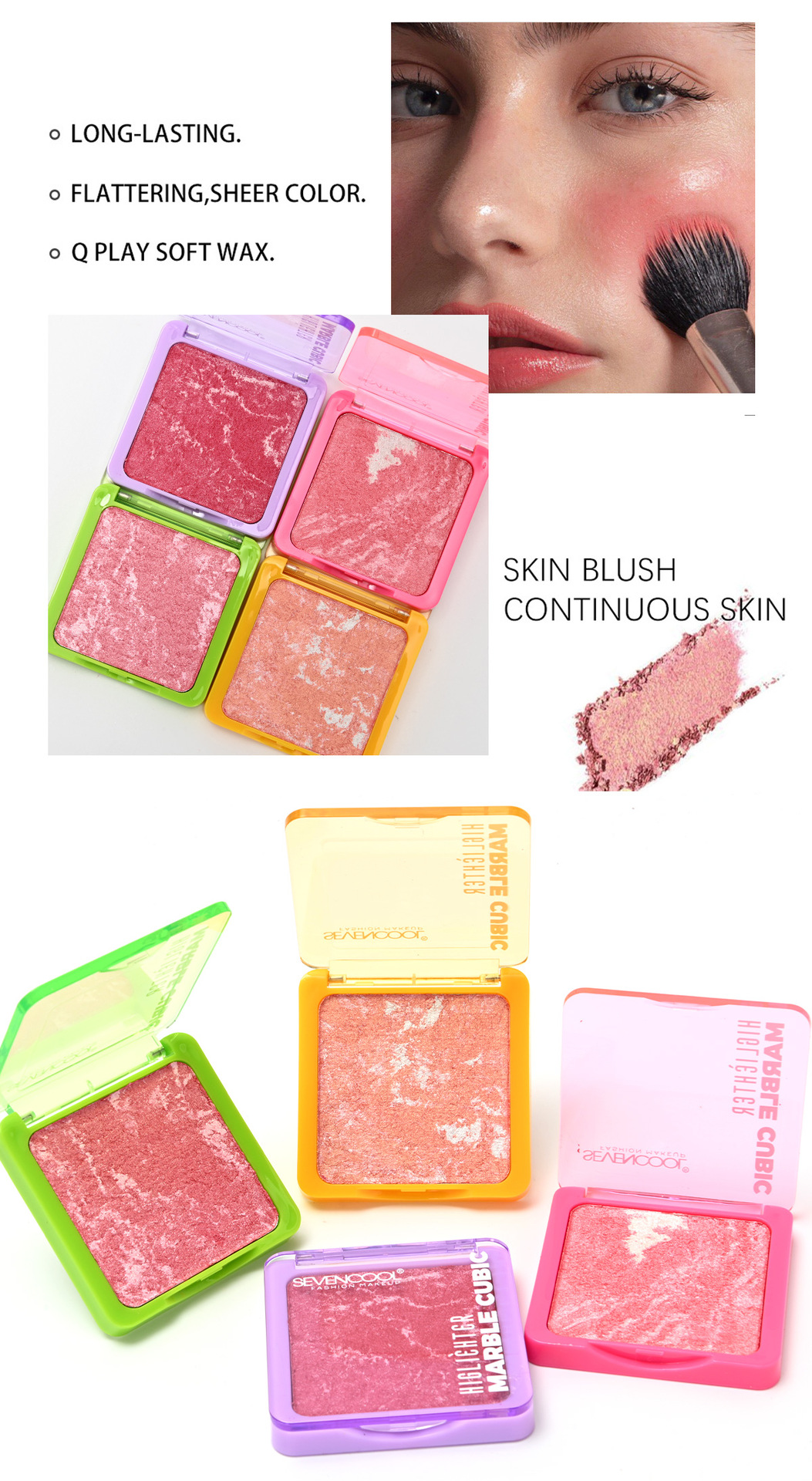 SEVENCOOL 烤粉腮红偏光提亮定妆腮红修饰轮廓持久显色彩妆跨境详情5