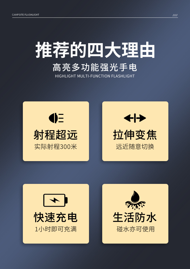 2025跨境新款迷你白激光强光手电筒充电便携led户外铝合金露营灯详情5