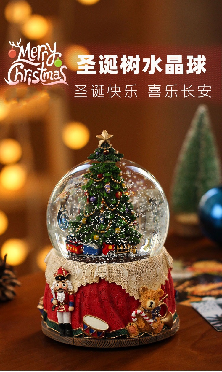 Customized light luxury music box, luminous crystal ball ornament, living room wine cabinet, Christmas tree, snowman, Christmas luminous decoration pic 1
