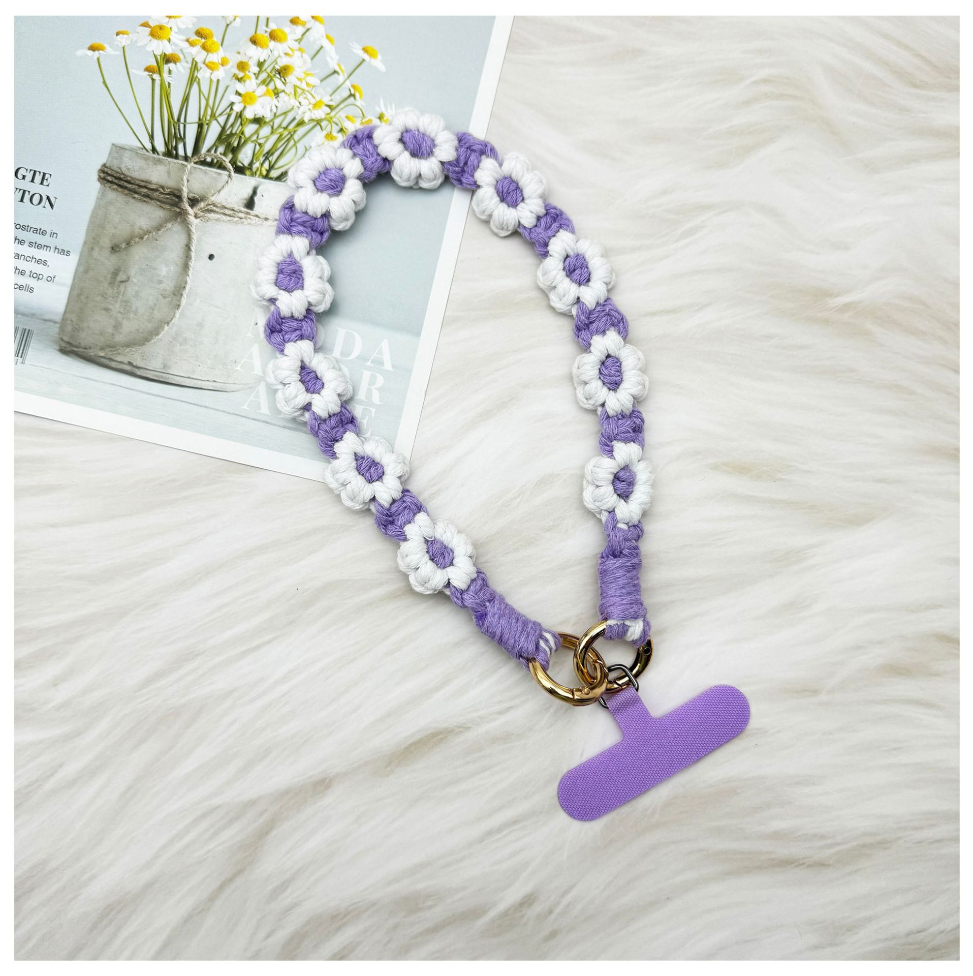 ins欧式手机挂件编织手机链小雏菊花朵编绳钥匙扣包包创意礼物女详情24