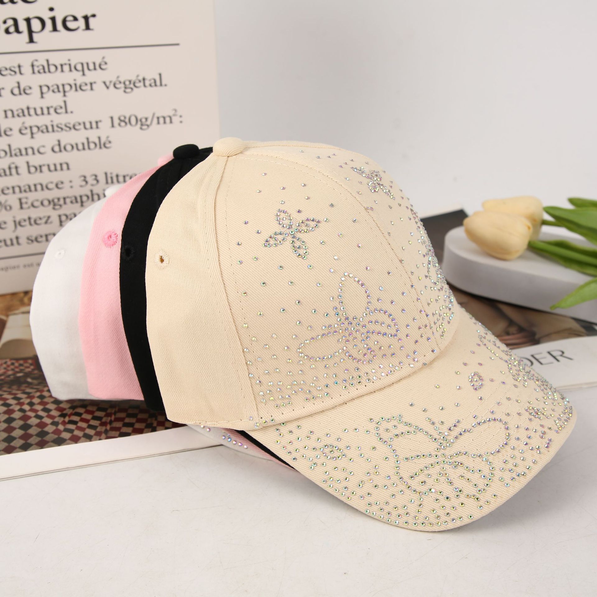 A new fashionable baseball cap with a light luxury water diamond butterfly for women. It is a versatile, casual and stylish shade baseball cap for women pic 1