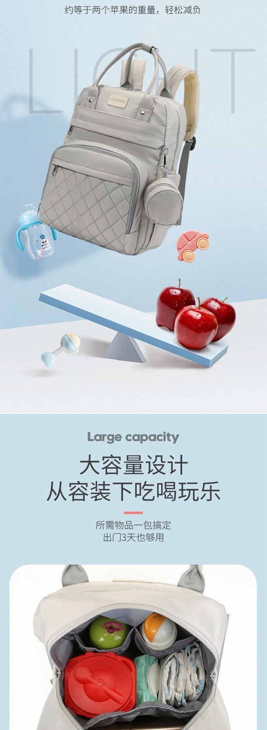 工厂直发妈咪包跨境新款轻便自带隔尿垫双肩包防泼水大容量宝妈外详情4