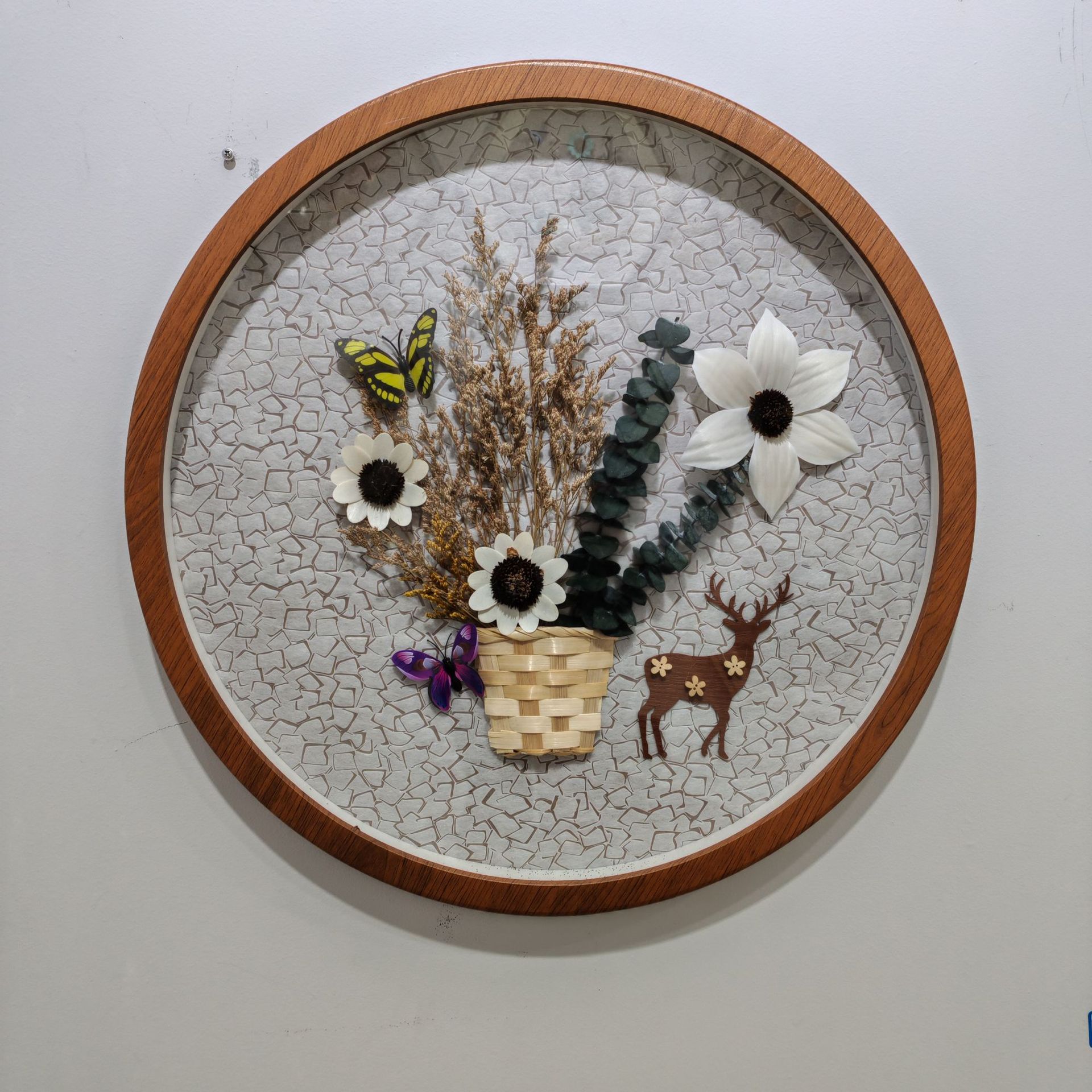 干花圆形装饰画新中式墙面装饰壁挂民宿玄关家居手工壁饰直径50cm详情5