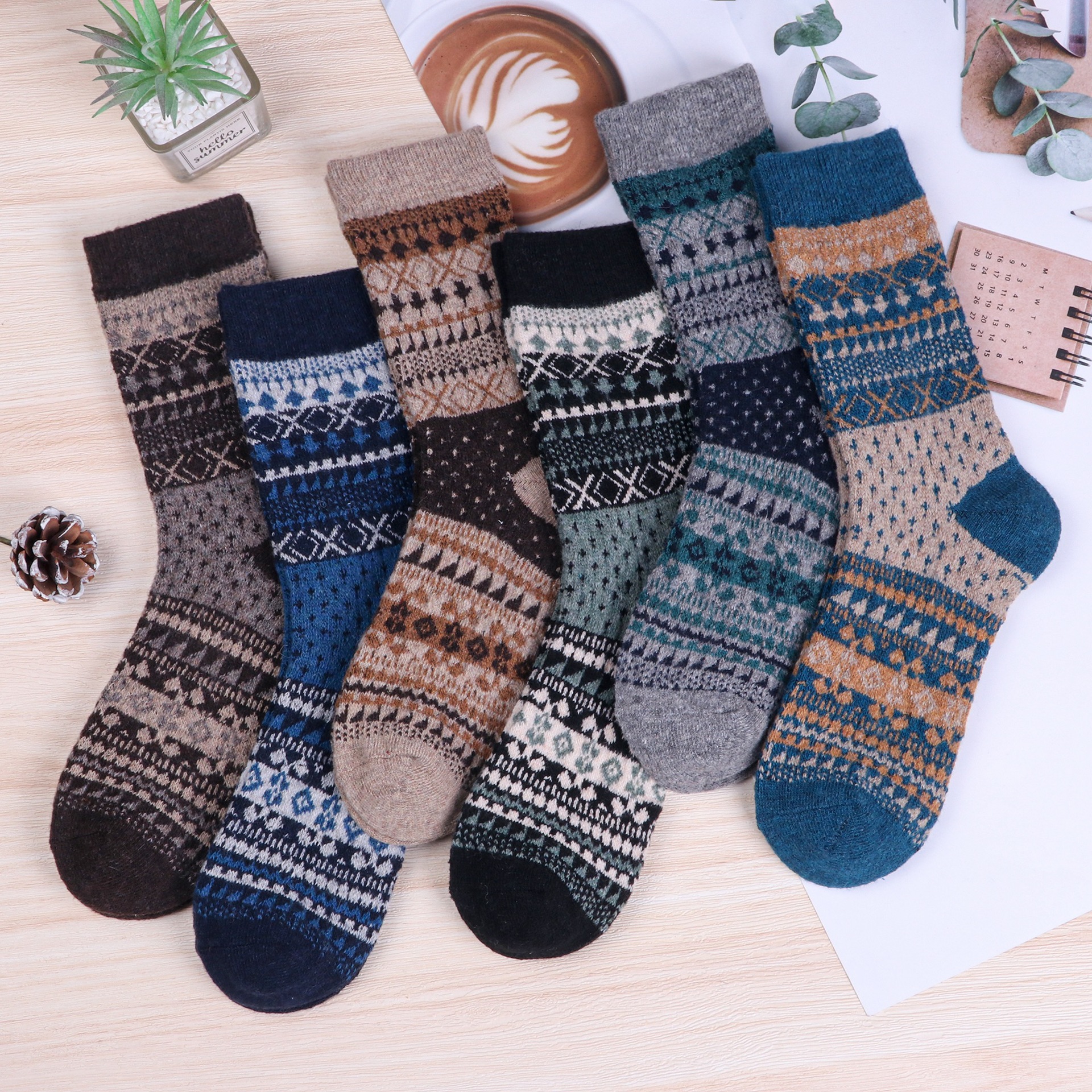 袜子男袜双针双路保暖防臭吸汗长袜日系复古民族风秋冬中筒袜潮详情3