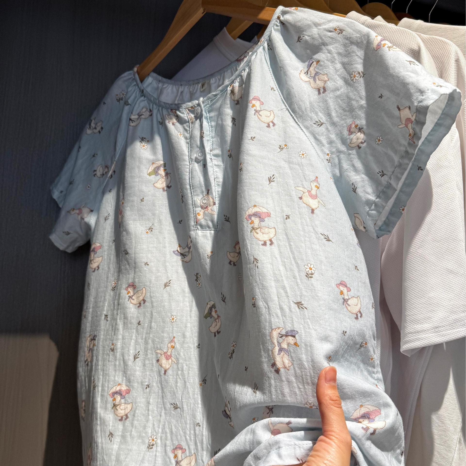 Class A all-cotton double-layer yarn round-neck pajamas, short sleeves, long sleeves, shorts, long pants, postpartum home wear set, cartoon breathable pic 29