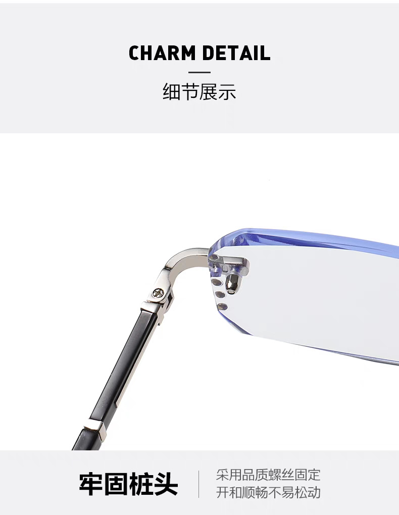 New fashionable business frameless anti-blue light reading glasses, luxurious diamond-encrusted, high-definition eye-protecting flat light glasses for mobile phones and computers pic 9