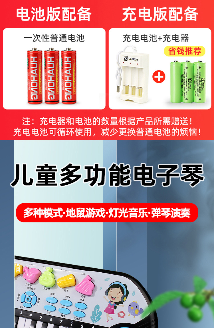 初学者可弹奏钢琴宝宝益智2男女孩生日礼物5儿童电子琴玩具3一6岁详情1