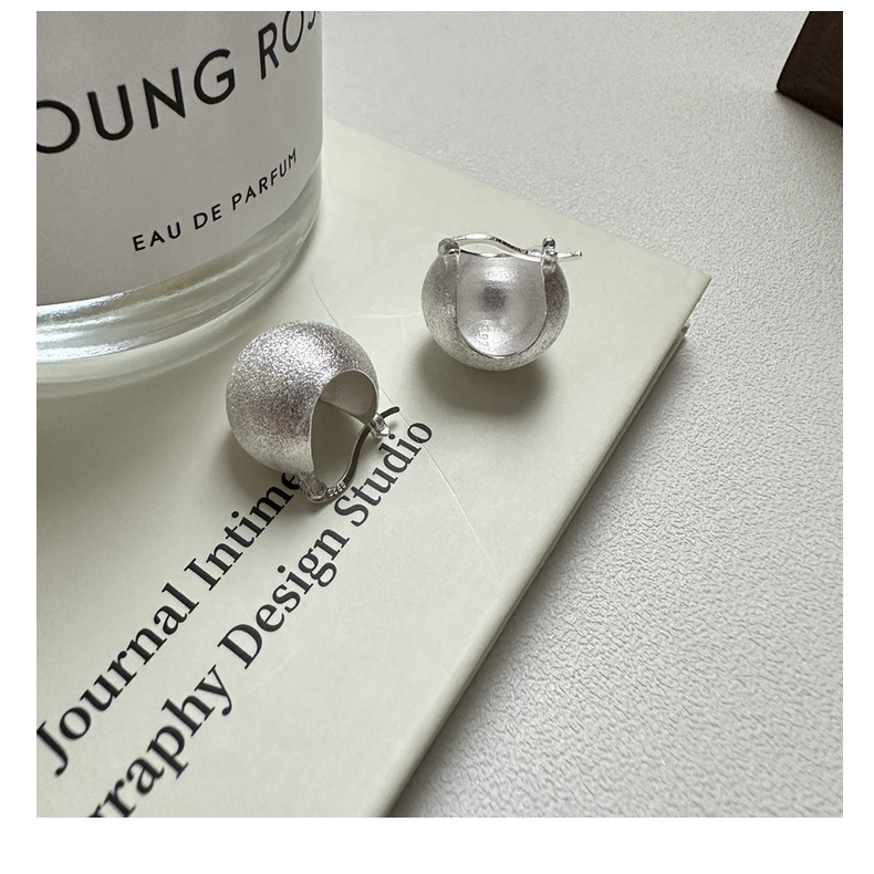 S925 sterling silver Korean version fashionable basic style INS heavy metal smooth texture ear buckle round ball design personalized earrings pic 22