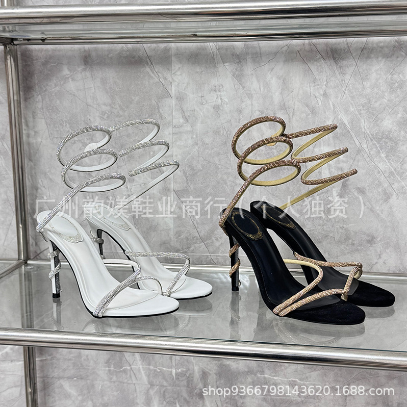 正确版现货R蛇环水钻高跟鞋欧美外贸细跟花朵蝴蝶欧美名媛婚鞋女详情15
