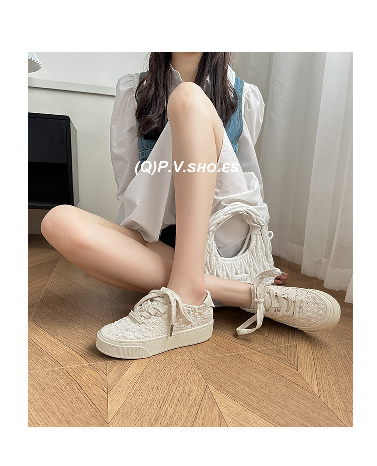 2024秋款！小众设计编织板鞋男女春秋透气休帆布鞋平底大码休闲鞋详情19