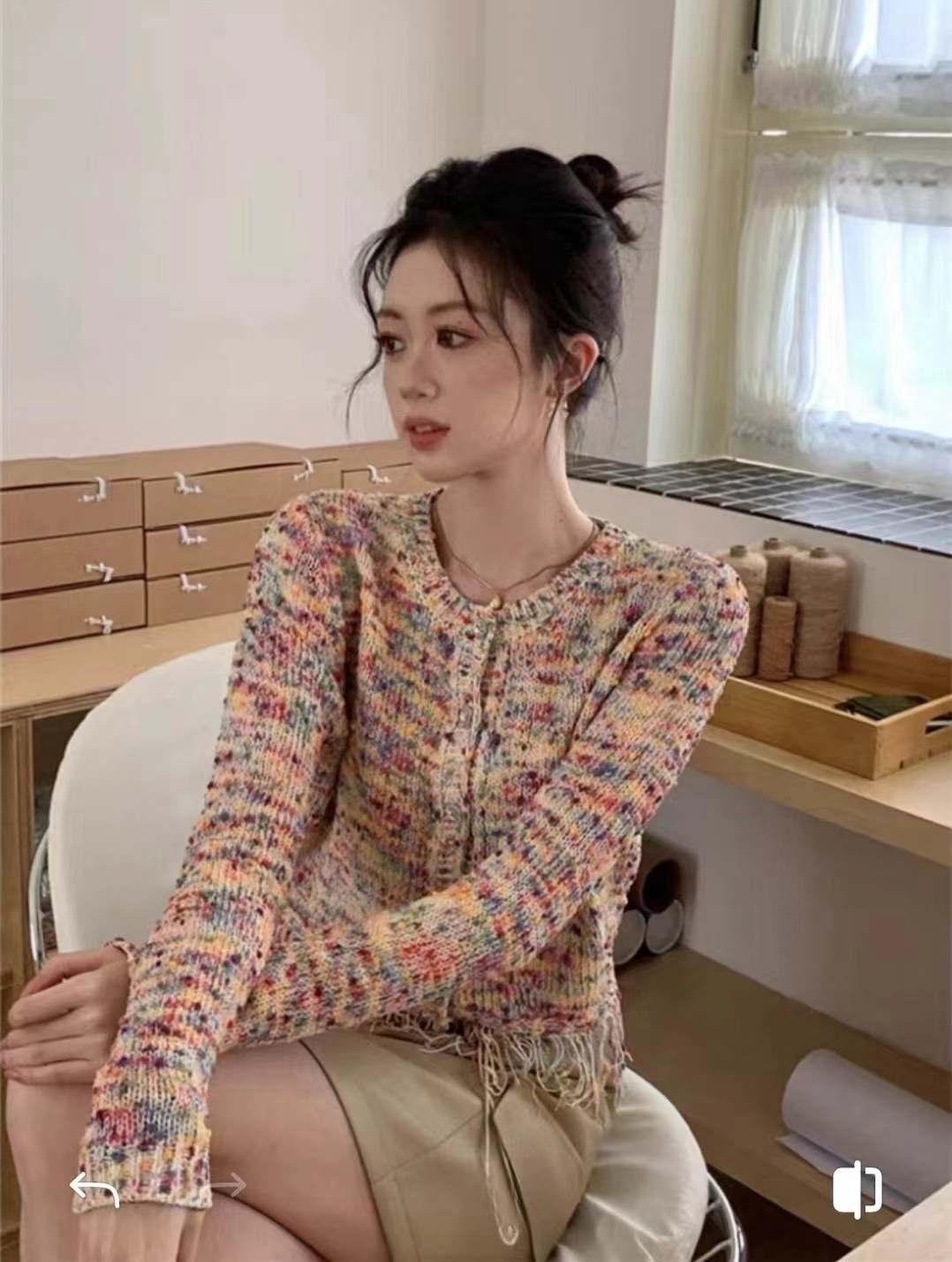 Early autumn 2024 new Rainbow Gentle Chanel stylish Su sweater jacket, loose and laid-back style knitted cardigan for outerwear pic 6