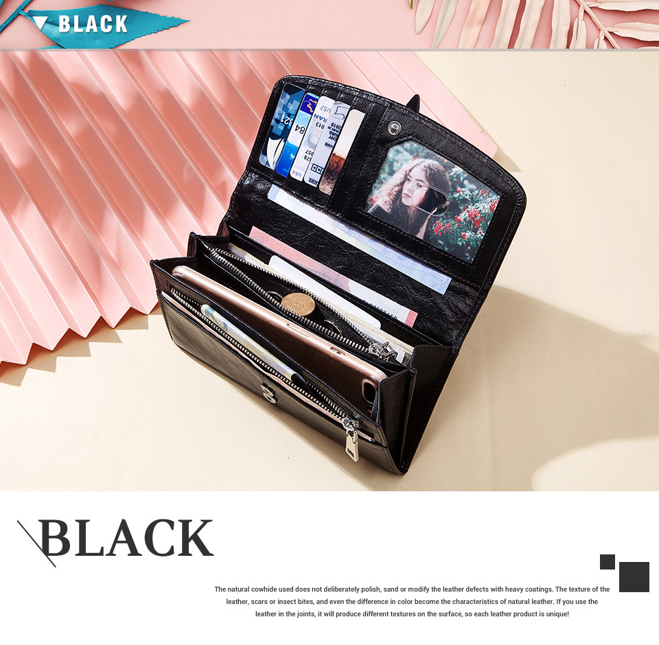 外贸新款欧美女士真皮钱包RFID长款拉链钱夹大容量头层牛皮女手包详情23