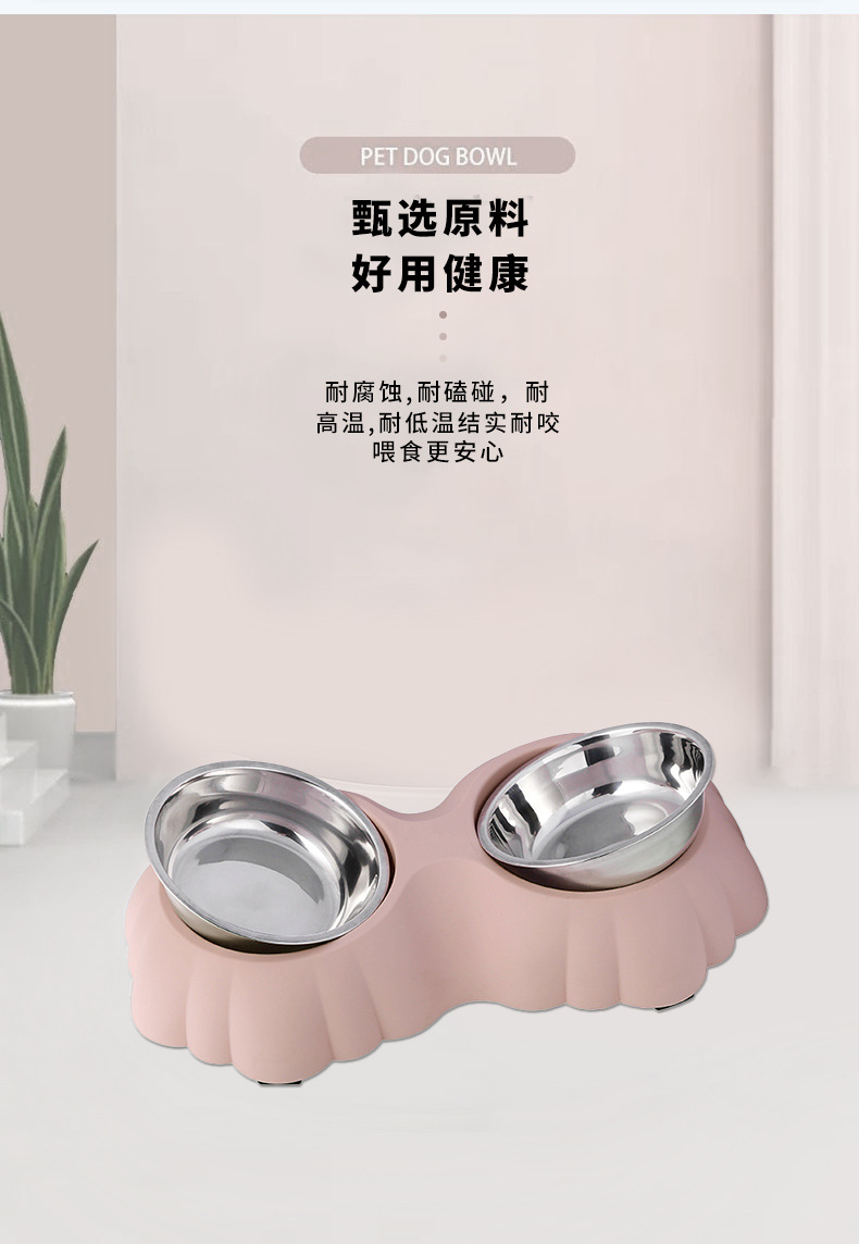 Flower stainless steel pet double bowl, pet stainless steel dog bowl, pet cat and dog basin pic 3