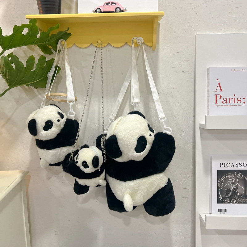 2024新款时尚熊猫双肩包清新甜美可爱卡通毛绒玩具包仿真抱枕背包详情43