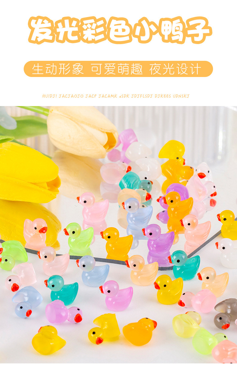 Luminous little duck, red, orange, green, blue, purple, pink, transparent, colorful mini simulation miniature animal model, sand table doll pic 4