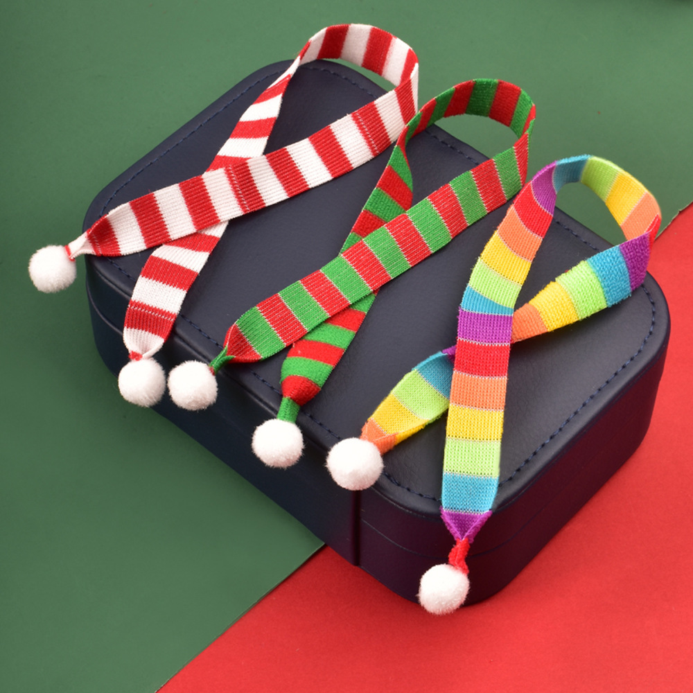 Christmas decorations: Mini scarf, woven fabric small scarf, red and white, red and green striped small scarf decoration pic 4
