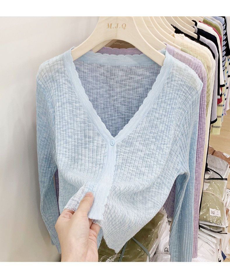 针织冰丝开衫长袖夏季黑色春秋薄款外搭短款空调衫披肩上衣女详情13