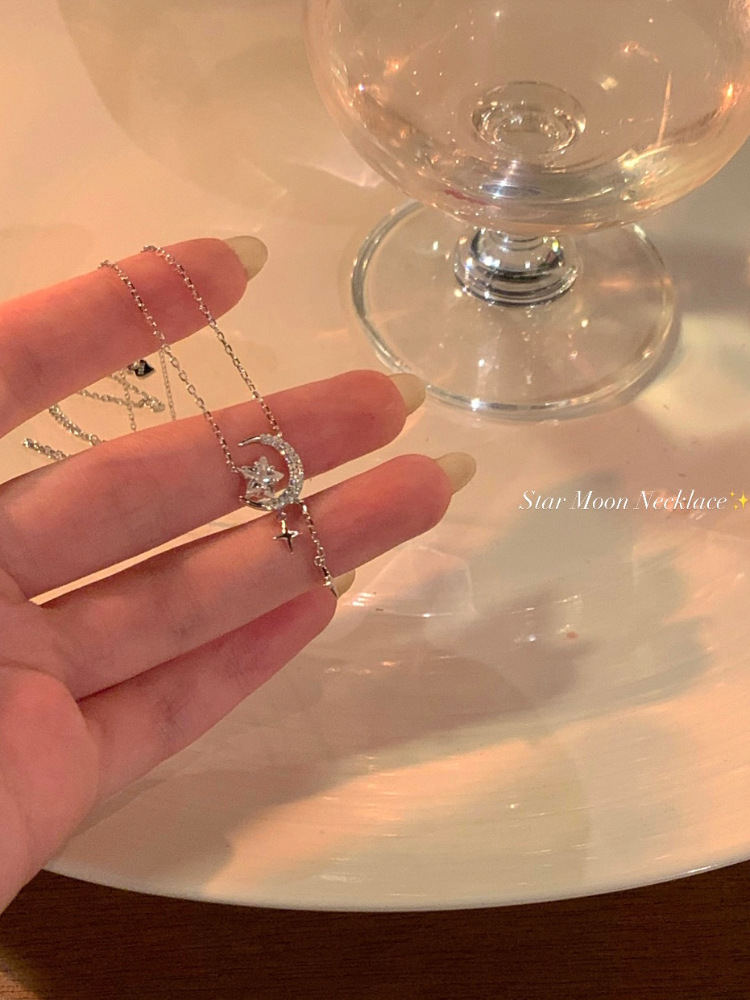 银贝S925通体项链星月浪漫吊坠锁骨链女轻奢精致纯欲仙气高级颈链详情7