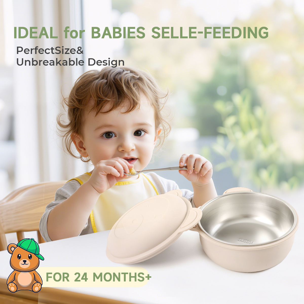 食品级硅胶婴儿辅食熊猫碗不锈钢宝宝餐具耐高温带盖婴童保温饭盒详情2