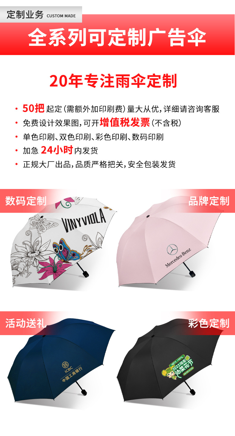 雨伞厂家批发定制印刷logo广告三折叠黑胶全自动防晒紫外线晴两用详情3