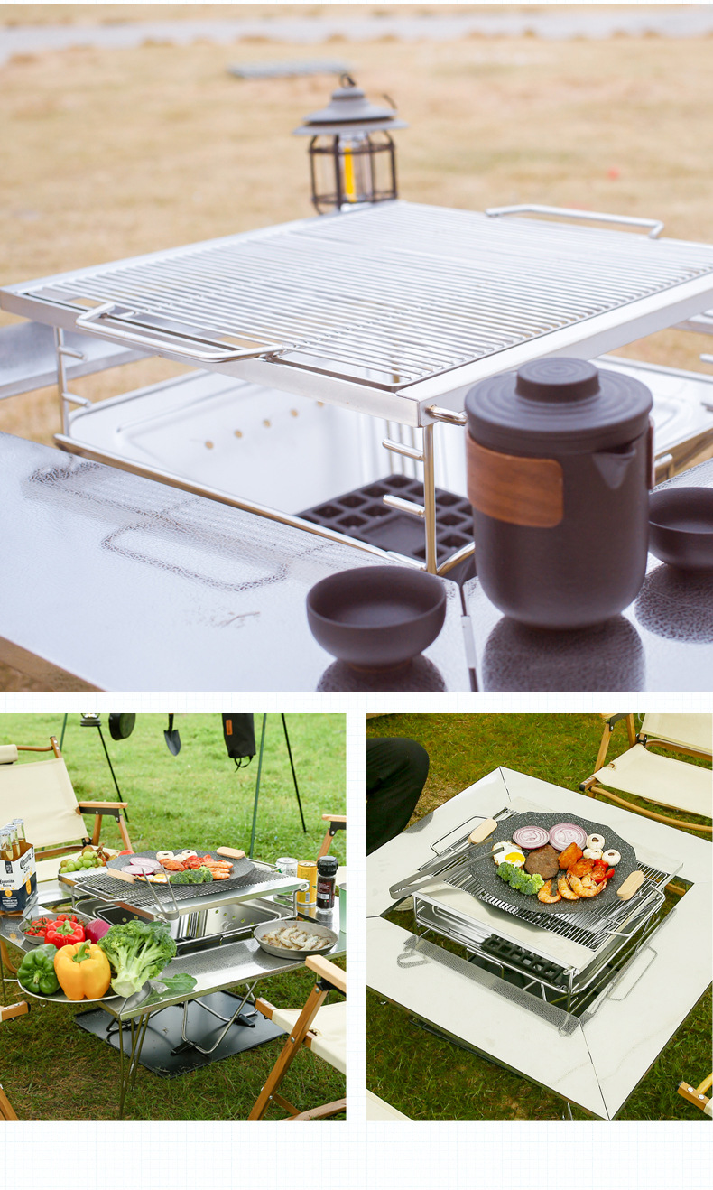 定制不锈钢折叠烧烤炉户外露营篝火台野餐柴火炉焚火台加厚烧烤架详情17