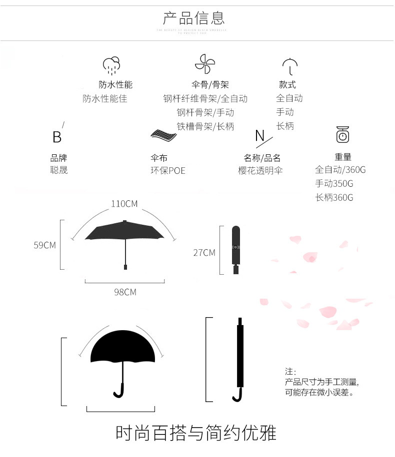 透明伞折叠伞樱花伞全自动伞韩式透明雨伞 樱花伞晴雨伞学生伞详情10