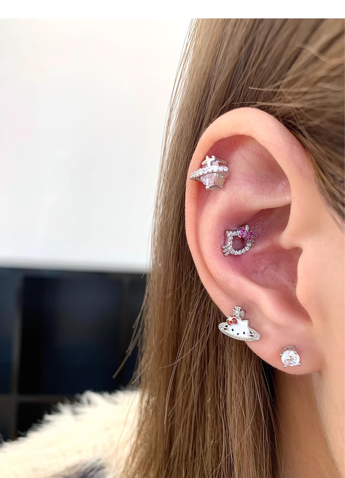 kt Home ear bone Stud sweet and cute titanium steel horseshoe ring Saturn ear Stud Titanium alloy ear bone stud cochlear stud earrings pic 15