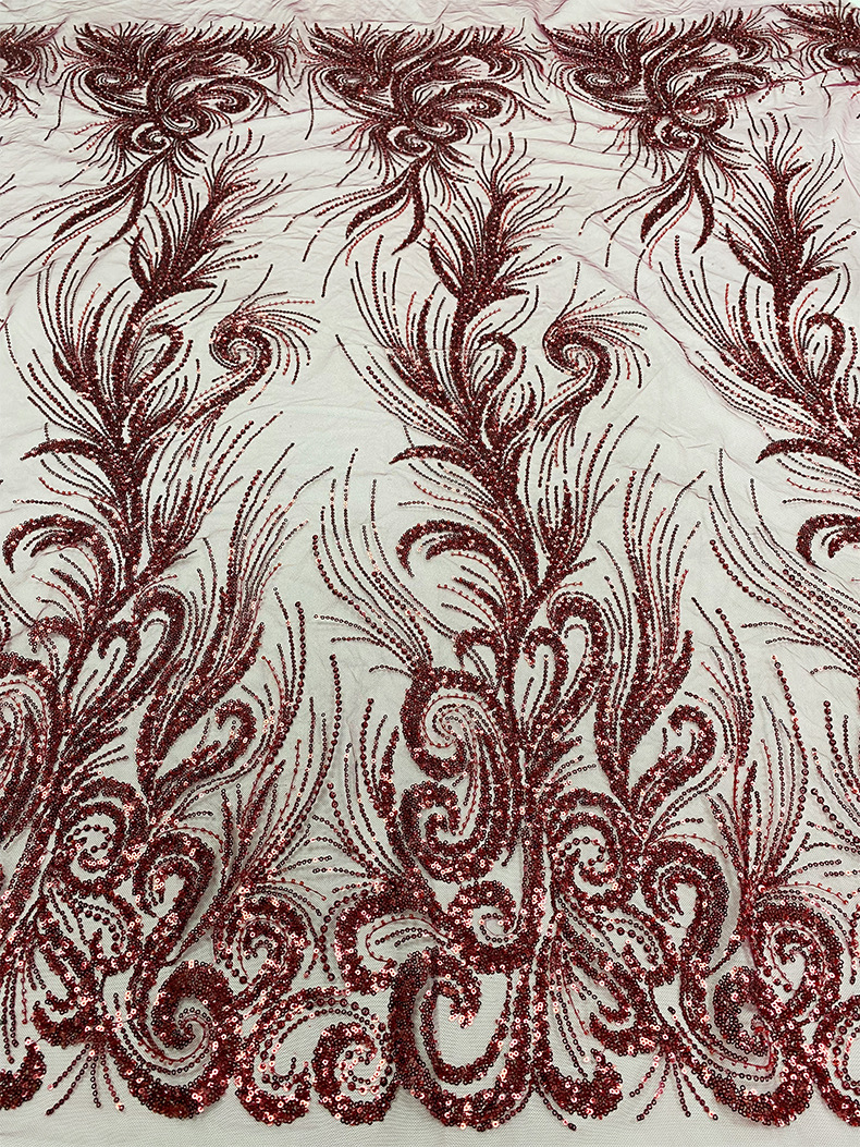 中大专供珠管珠子亮片网布蕾丝绣花婚纱礼服面料立体花朵亮片面料详情9