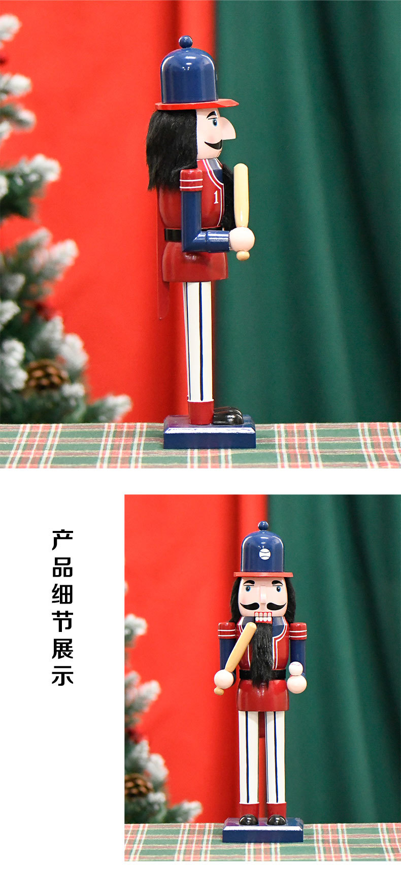 Cross-border in-stock ornaments 36CM firefighter nutcracker wooden handicrafts Christmas ornaments professional new products pic 3