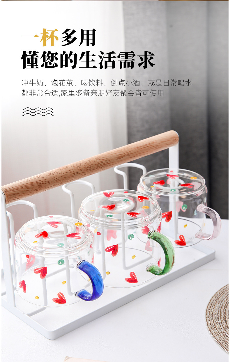 Transparent glass cups with creative heart-shaped milk breakfast cups, office household tea cups, and water cups with handles pic 10