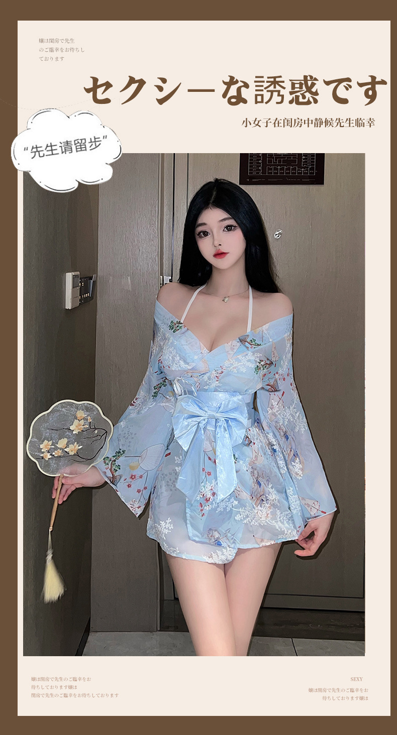 寝慕情趣内衣和服浴袍套装制服诱惑印花日系蝴蝶结性感睡衣316详情1