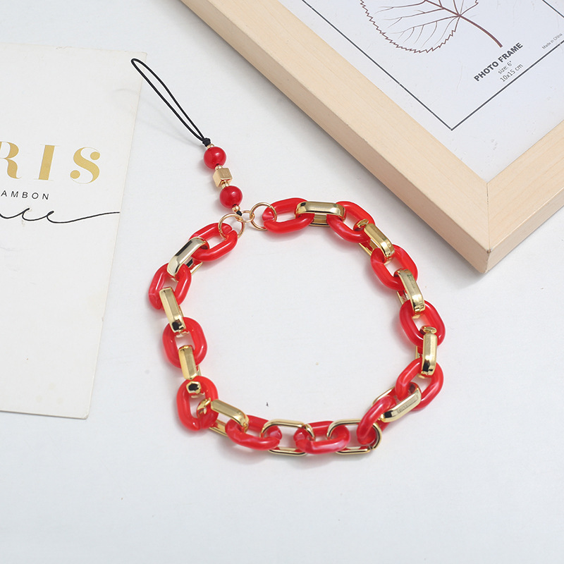 厂家直销时尚新款亚克力手机链条复古混金编制玉石百搭手机绳女详情5