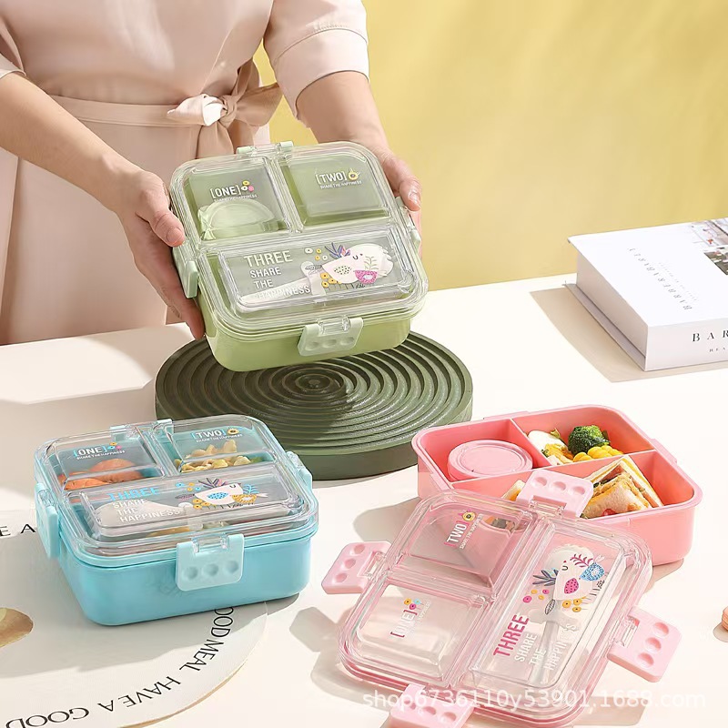 304 stainless steel square lunch box, student non-cross-contamination compartment-sealed lunch box, office worker insulated bento box, gift pic 6