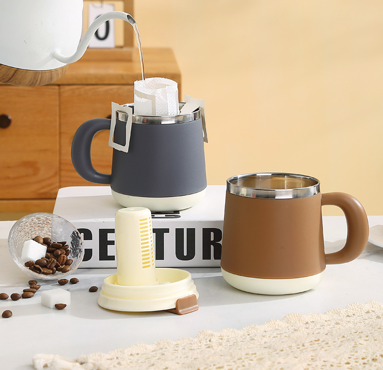 Stainless steel tea cup, mug, high appearance level water cup, tea water separation cup, large capacity, can be connected to hot water, insulated cup pic 7