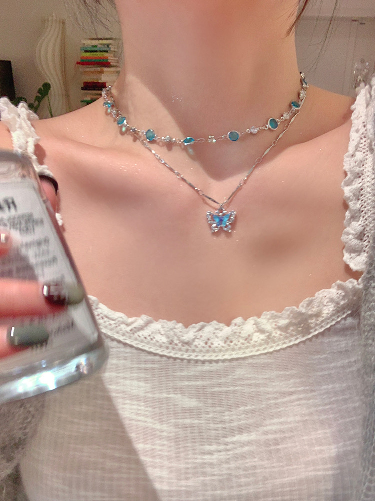 2025小清新夏日清凉双层蝴蝶项链配饰奢小众辣妹choker锁骨链颈链详情11
