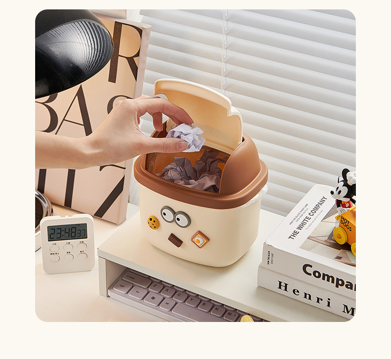 Cream-style desktop trash can with lid, press-type mini trash can, creative home living room coffee table, wastebasket storage pic 6