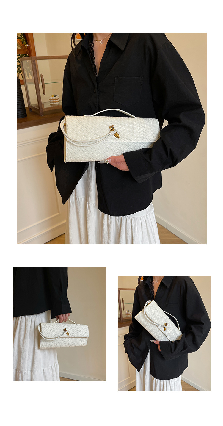 A new cross-border woven pattern single-shoulder crossbody bag with a retro texture, a hand-held baguette bag, and a versatile and elegant evening clutch pic 10