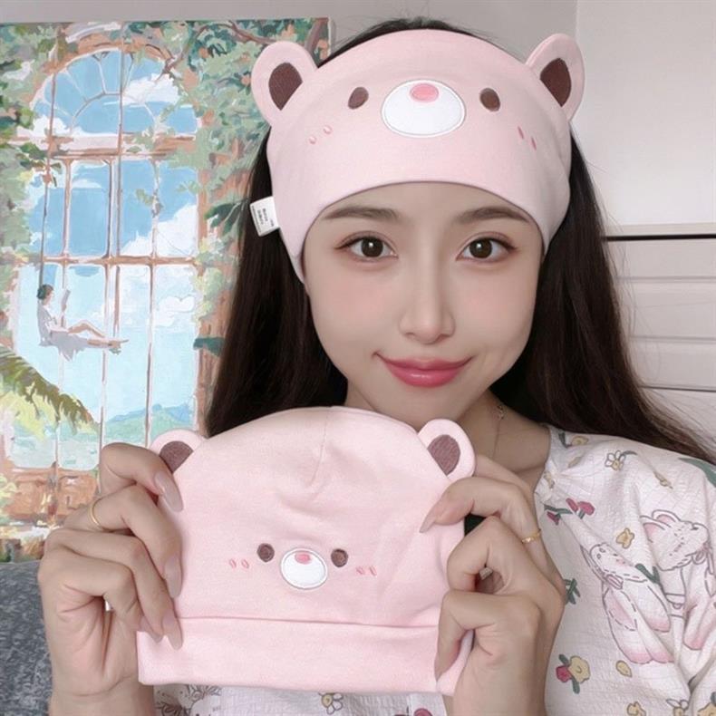 秋冬月子帽双层纯棉产妇坐月子保暖防风帽子孕妇帽时尚可爱小熊帽详情7