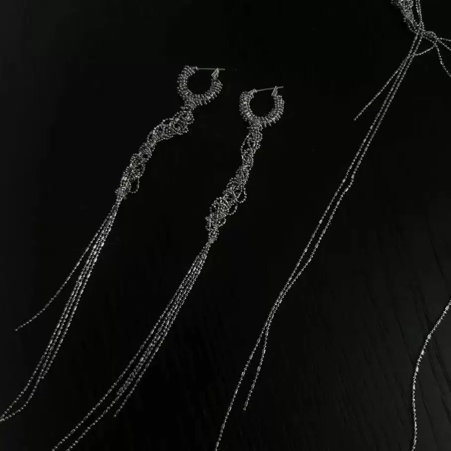 法式小众设计感编织缠绕项链耳环女轻奢气质冷淡风流苏水滴锁骨链详情6