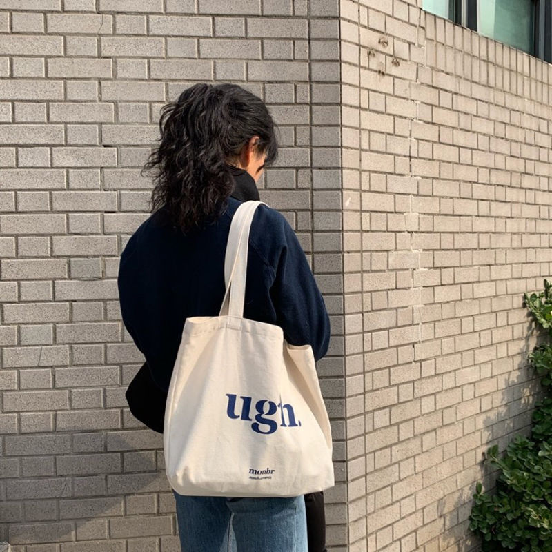 Single-shoulder canvas bag for female students in class, artistic Korean style retro English fashion shopping wholesale cloth bag, zipper bag pic 8